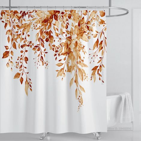 Rideau de douche en tissu vert émeraude avec motif eucalyptus et