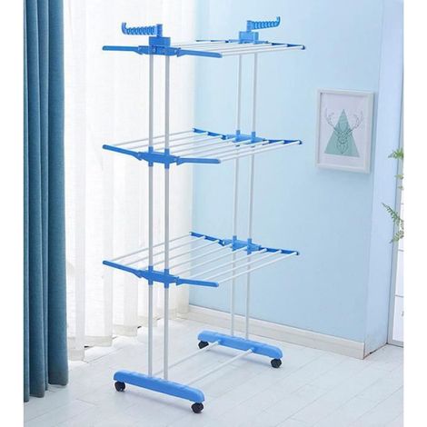 Support de séchage mobile pour séchoir à linge avec support pliant - bleu blanc (1/3)