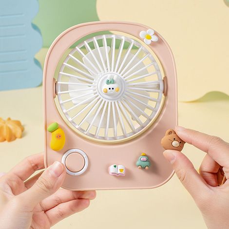 Petit ventilateur de bureau portable, orientation du vent réglable jusqu'à 115 degrés, mini ventilateur mignon pour étudiants, rose (1/5)