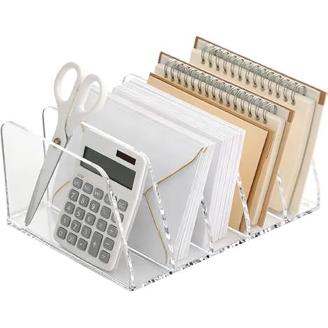 Porte Lettres en Acrylique, Transparent Organisateur de Bureau avec 5 Compartiments, Porte-revues Corbeille a Courrier Rangement Livre Organiseur de Bureau pour Lettres, Livres et Documents (1/5)