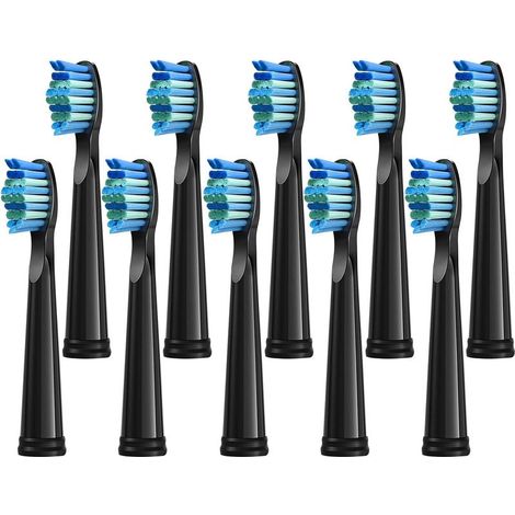 Brossettes de Rechange 10 pc Compatible with Fairywill FW 507 Brosse à Dents électrique Poils Souple Tete de Remplacements (Noir 10) (1/5)