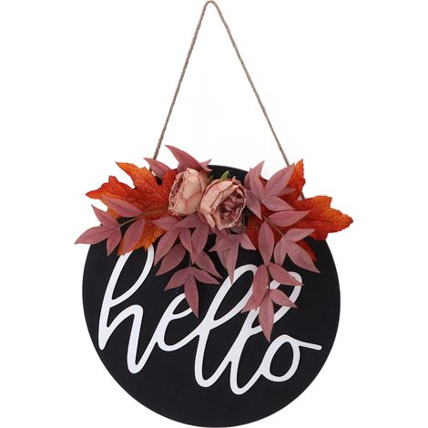 Couronne de Thanksgiving en bois, panneau de porte à accrocher, panneau de bienvenue, couronne, décoration intérieure, fleur d'érable (1/5)
