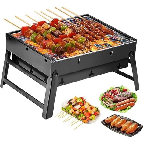 Barbecue à charbon portable - Barbecue pliable de 43 cm - Mini fumoir de table compact - Petit barbecue d'extérieur - Voyage - Jardin - Pique-nique - Plage (1/3)