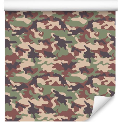 Papier peint camouflage militaire beige et marron pour salon et chambre 50x1000 cm (1/5)
