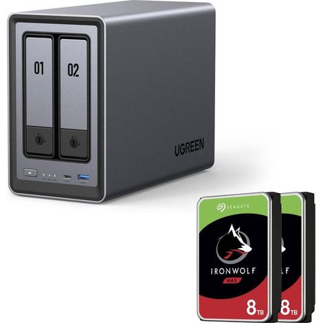 Sistema NAS Ugreen NASync DXP2800 de 2 bahías + disco duro SEAGATE de 16 TB (2 x 8 TB)