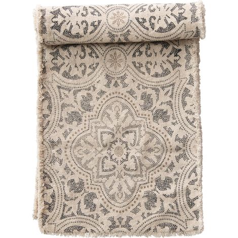 Chemin de Table en Coton imprimé Gris et crème à Bords effilochés (1/5)