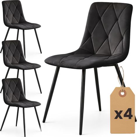 Lot de 4 Chaises en velours matelassées MILO Noires pieds noirs (1/5)