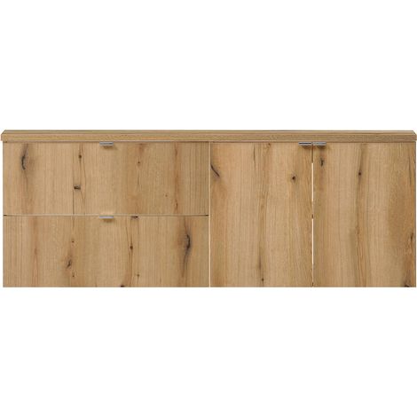 Doppelwaschtisch Skelbolu 160x60x40 cm mit 2 Türen und 2 Schubladen Eiche [en.casa]