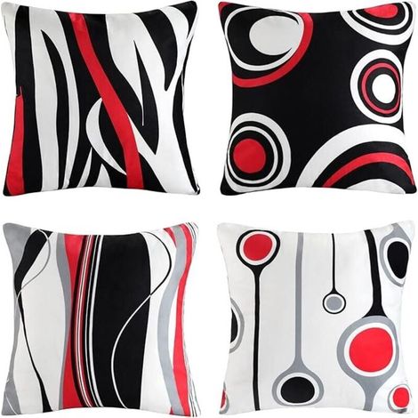 Housse de Coussin Irrégulière Géométrique Moderne Abstrait Rouge Noir Gris Blanc à Pois Taie d'oreiller Lot de 4 Velours Doux Acrylique Taie d'oreiller pour Canapé-lit Salon Décoratif 45x45 cm (1/4)