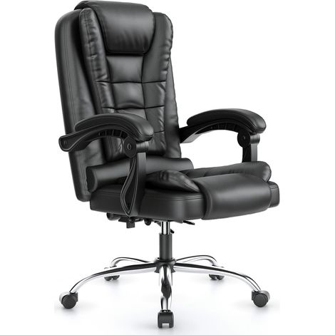 Chaise de bureau Xhomrattan, chaise ergonomique avec assise rembourrée large, siège inclinable à hauteur réglable, roulettes silencieuses, Noir (1/5)