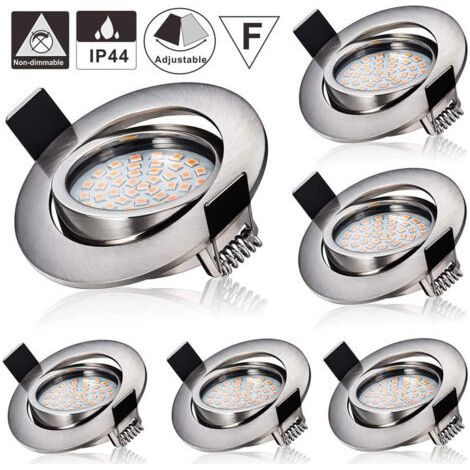 6 x 5 W, kompletter LED-Einbaustrahler, 3000 K warmweiß, entspricht 45 W Halogenlampe, 230 V, fester Deckenstrahler, 55 mm Bohrung [Energieklasse E] (1/4)