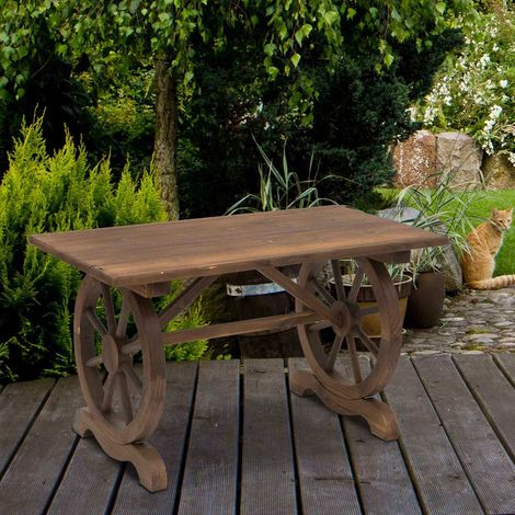 Tavolo da giardino in legno massello di abete naturale, design rustico con ruote decorative, resistente all’acqua (1/5)
