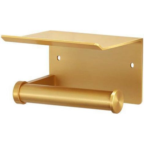 Porte-papier hygiénique mural avec étagère de rangement, support de rangement de mouchoirs auto-adhésif en aluminium sans poinçon (1/4)