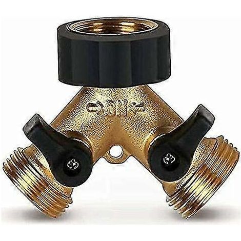 Robinet double pour machine à laver, raccord en Y à 2 voies pour tuyau d'alimentation de 3/4", robinet de jardin double extérieur en laiton robuste (1/4)