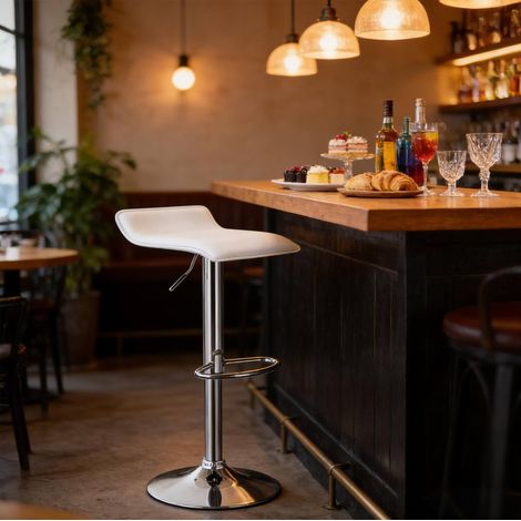 Tabouret de bar pivotant réglable en hauteur, assise en similicuir blanc HAVRYA (1/5)