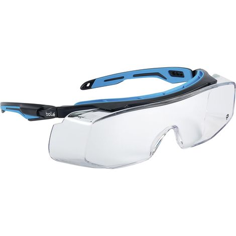 Bolle Sicherheitsbrille Tyron OTG - Augenschutz nach EN166 mit klarer Sichtscheibe, schwarz/blau