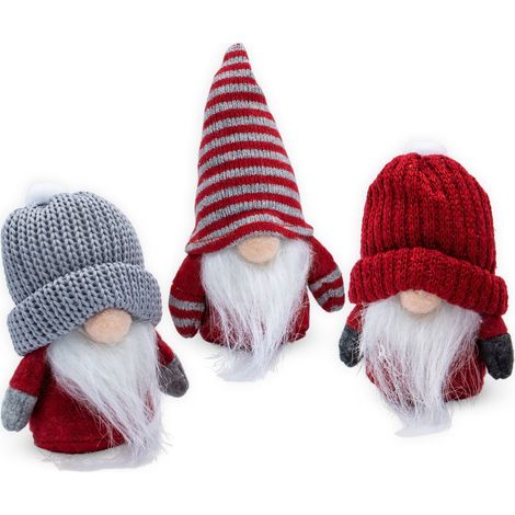 Weihnachtswichtel Figur mit Pudelmütze 13 cm - 3er Set - Wichtelmännchen Dekofigur aus Stoff zum Hinstellen
