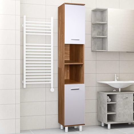 Mobile a Colonna Bianco + Quercia Armadietto Salvaspazio Stretto Bagno Soggiorno (1/5)