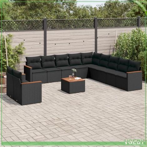 Salon de jardin - 3258534 - Résine tressée noire - Accents acacia - Rangement sous assise (1/3)