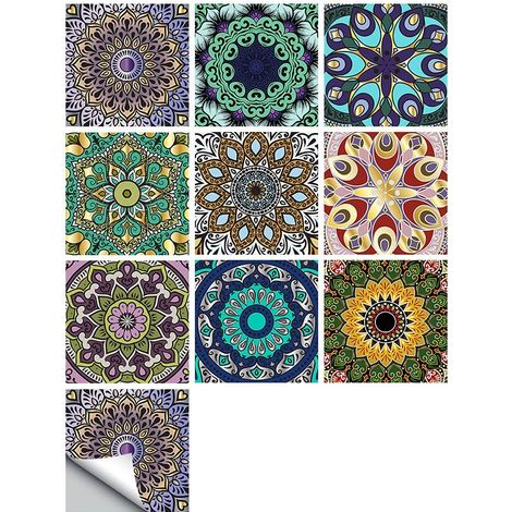 Lot de 20 autocollants de carrelage de style marocain - 10 x 10 cm - Étanches et résistants à l'huile - Amovibles - Pour salle de bain et cuisine (1/5)