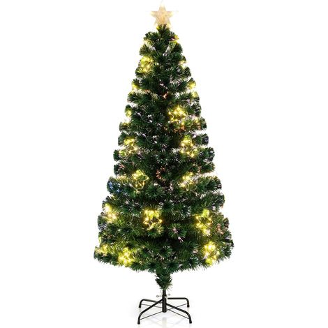 COSTWAY Albero di Natale in Fibra Ottica 150/180 cm, Albero di Natale Artificiale Pre-illuminato con 24/36 Luci a Stringa, Stella sulla Cima e 170/230 Punte dei Rami, Decorazione per Feste (180 CM) (1/5)