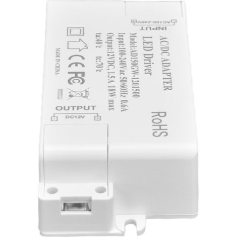 Alimentation LED 18W 100‑240V AC / 12V DC 1.5A pour lampe bureau, éclairage extérieur