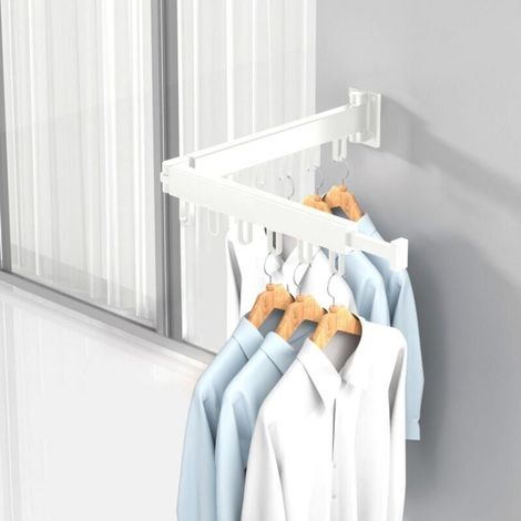 Étendoir à linge mural extensible et rotatif à 360° pour balcon, buanderie, salle de bain, chambre (blanc, double épaisseur) (1/5)