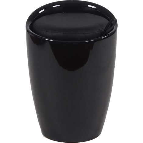 Sgabello pouf contenitore in plastica con cuscino colore nero (1/5)