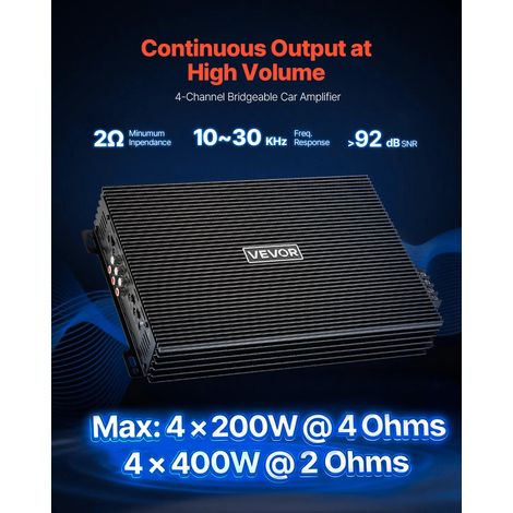 Amplificateur Audio Voiture, Ampli de Puissance à 4 Canaux Pontables pour Subwoofer, Classe AB à Gamme Complète Max. 4x200 W sous 4… (1/5)