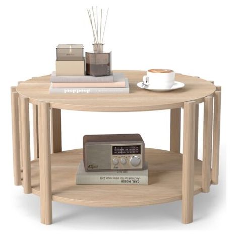 Pair - SJLERST Table basse ronde minimaliste en bois, table d'appoint multifonctionnelle pour salon, décoration intérieure (1/5)