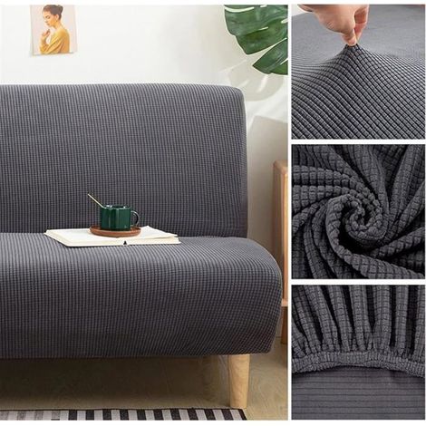 Housse Clic Clac Housse Canape Lit,170-190cm Extensible Anti-Taches Couvre Protection canapé sans Bras,Gris clair (1/5)