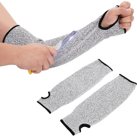 Mangas protectoras de nivel 5 para antebrazos - Mangas de trabajo de punto antiarañazos con orificio para el pulgar - Para cocinar, esculpir y jardinería (1/5)