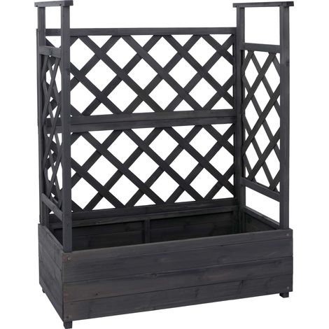[NON UTILIZZATO] Aiuola rialzata HHG-655, fioriera/vaso da fiori, graticcio, per rampicanti, legno MVG 114x85x44 cm, grigio antracite