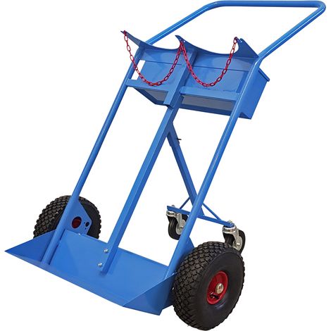 Carrello biposto per Bombole lt.40/50 con Ruote Pneumatiche e Maniglione - Terza Ruota Posteriore