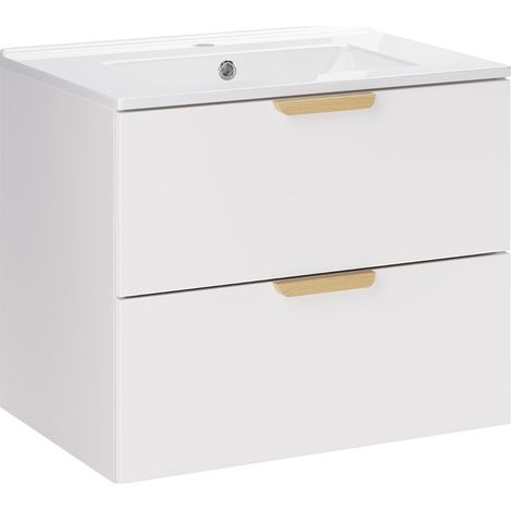 Meuble simple vasque encastrée 60cm Oria Blanc mat