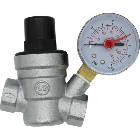 DN15 1/2 inch Water Pressure Reducer – Pressure Gauge Included – Maximum Pressure 10 bar – High-Quality Brass (1/4)