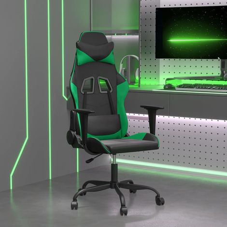 vidaXL Silla gaming de masaje cuero sintético negro y verde (1/5)