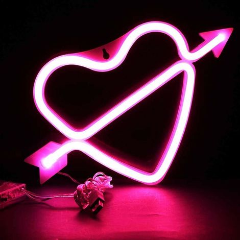 Enseigne néon Cupidon rose, alimentation USB ou pile, applique murale lumineuse intérieure, décoration chambre, SaintValentin et Noël. (1/5)