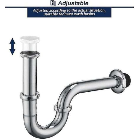 Siphon de tuyau en acier inoxydable Siphon de tuyau en chrome Siphon + joint de lavabo Piège à odeurs (1/4)