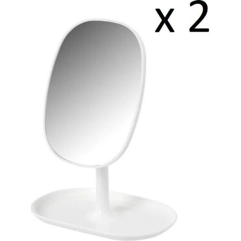 Lot de 2 miroir cosmétique à poser en verre-polypropylène coloris blanc - Longueur 16 x Profondeur 11 x Hauteur 22 cm-JUANIO (1/3)