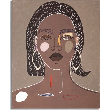 Dipinto su tela Tribal B ritratto di donna africana di fronte su fondo tortora 80x100 cm