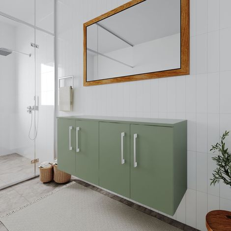 Nuie Arno Satin Green 1200mm Wall Hung 4 Door Vanity Unit with Worktop - ARN823W2 (1/5)
