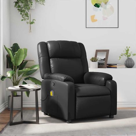 Vidaxl – Fauteuil relax inclinable avec fonction massage – Similicuir noir – Inclinaison manuelle jusqu'à 135° – 6 points de massage – Poche latérale
