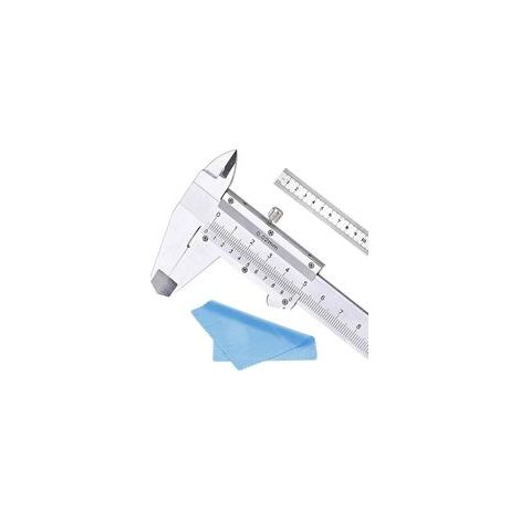 Pied à Coulisse Acier inoxydable Vernier Caliper 150MM 6'' Caliper Outil de Mesure de Micromètre Caliper Avec une règle en Acier de 15 cm et Chiffon de Nettoyage (1/5)