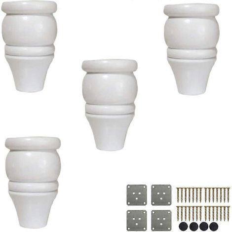 4er-Set Massivholz-Möbelbeine, runde Holzfüße, Ersatzfüße für Sofas, inklusive Montageplatte und Schrauben, für Schränke und TV-Ständer, Otto-15 cm, Weiß