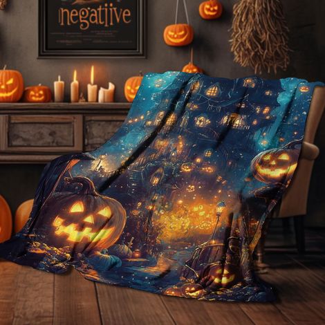 Manta de franela suave y ligera para todas las estaciones, ideal para viajes, cama o sofá (130 x 150 cm, otoño), color azul. (1/5)