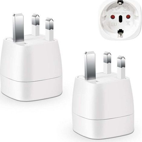 2-teiliger UK-Steckeradapter, Reiseadapter Frankreich/Europa auf Großbritannien, französischer 2-Pin-Stecker auf GB 3-Pin-Stecker für Irland, England, Schottland, Dubai, Typ-G-Adapter (1/4)