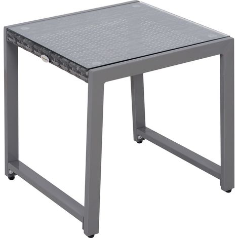 Gartentisch Garten Beistelltisch Mit Hartglas Polyrattan + Aluminium