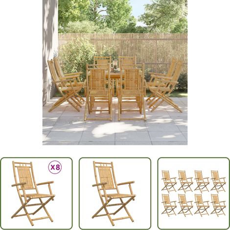 vidaXL Sillas plegables, 8 unidades, 53x66x99 cm, bambú. (1/5)