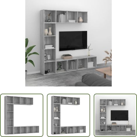 TV-Schrank -  3-tlg. Bücherregal-/TV-Schrank-Set Grau Sonoma 180x30x180 cm (1/5)